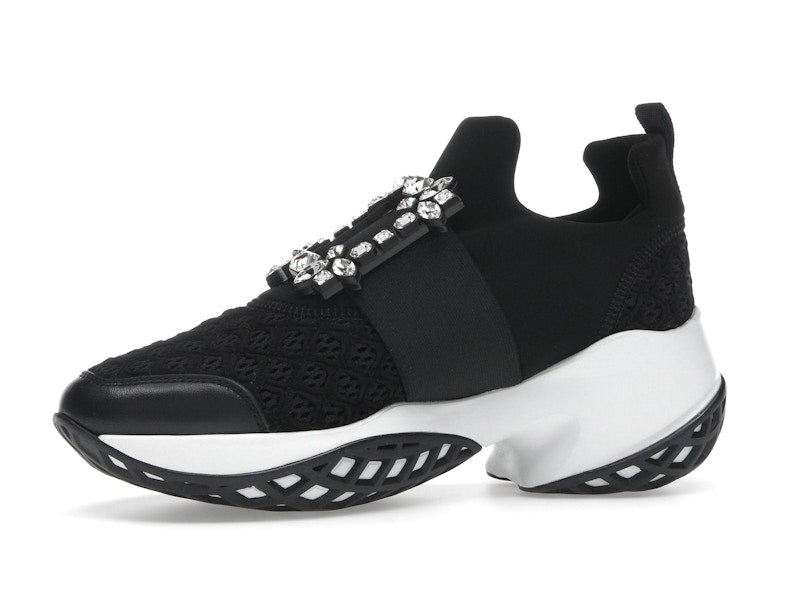 Roger Vivier Viv' Run Fabric Black White Crystal Buckle (Women's)