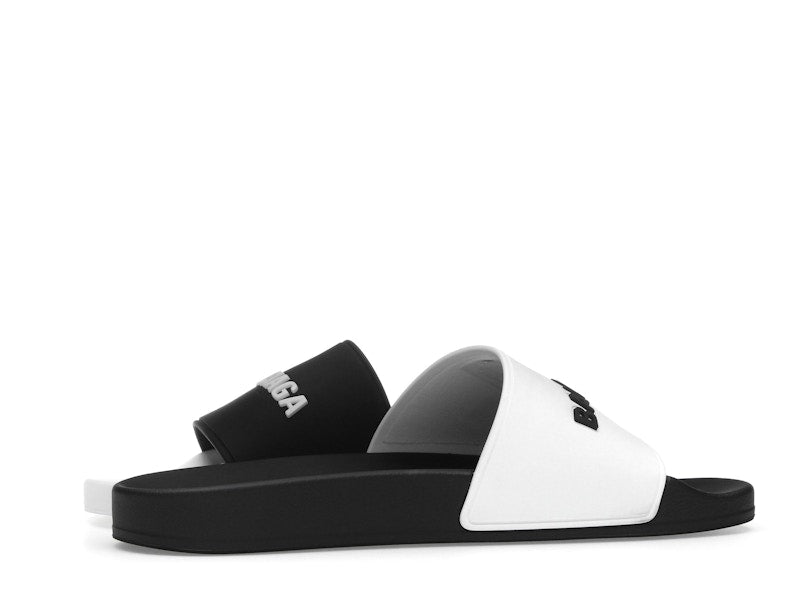Balenciaga Pool Slides Logo White Black Alternate