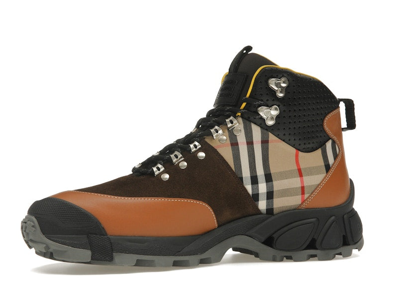 Burberry Vintage Check Tor Boots Beige Brown Black