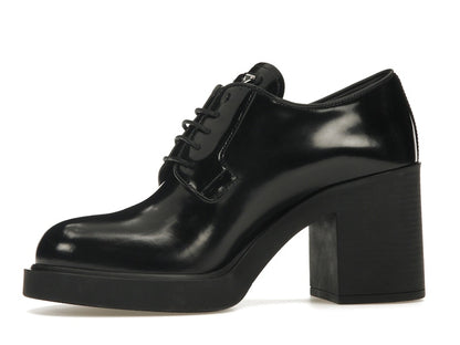 Prada Lace Up 85mm Heels Black Brushed Leather