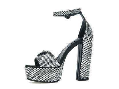 Prada 135mm Crystal Platform Sandals Black Satin