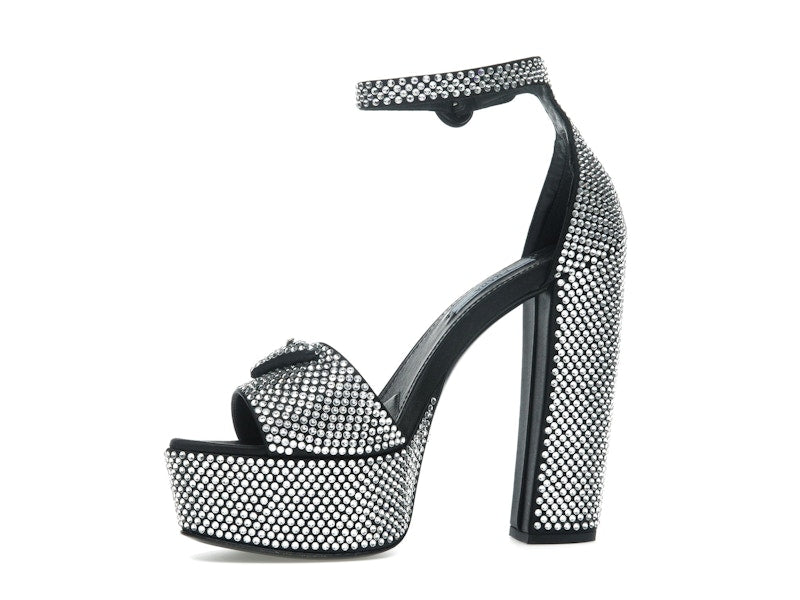 Prada 135mm Crystal Platform Sandals Black Satin