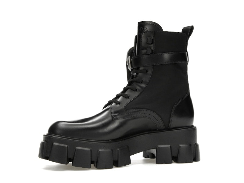 Prada Monolith 55mm Pouch Ankle Boots Black Leather