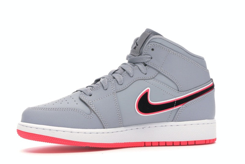 Jordan 1 Mid Wolf Grey Racer Pink Black (GS)