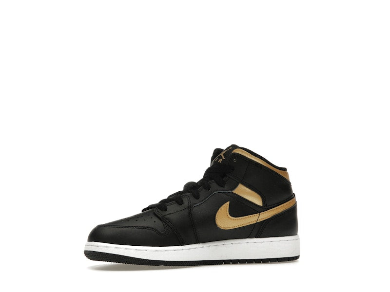 Jordan 1 Mid Black Metallic Gold Swoosh (GS)