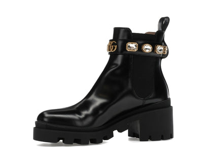 Gucci Crystal Belt 60mm Ankle Boot Black Leather