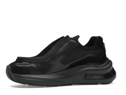 Prada Brushed Leather Sneakers Bike Fabric Suede Black