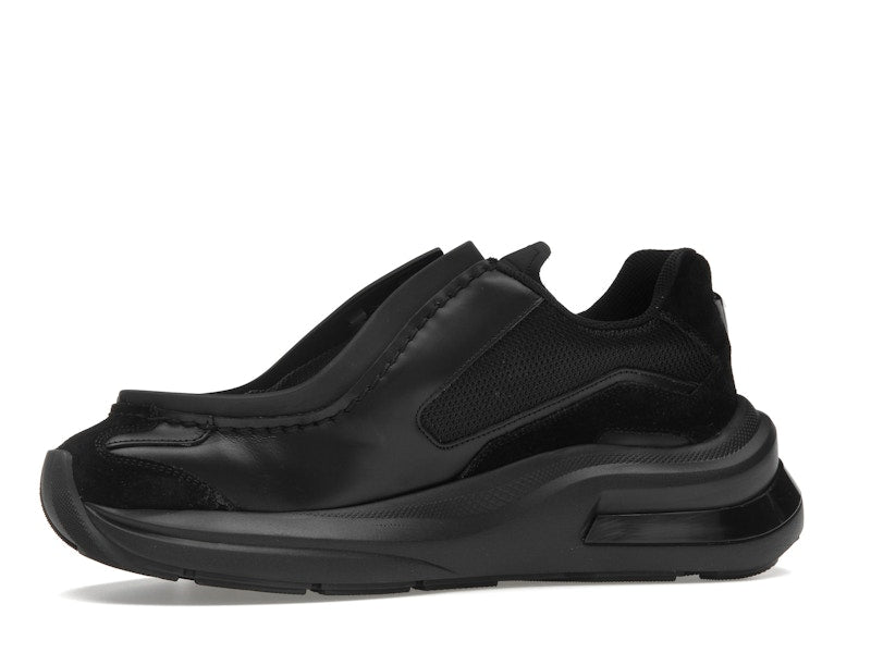 Prada Brushed Leather Sneakers Bike Fabric Suede Black