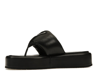 Prada Soft Padded 35mm Thong Wedge Sandals Black Nappa Leather