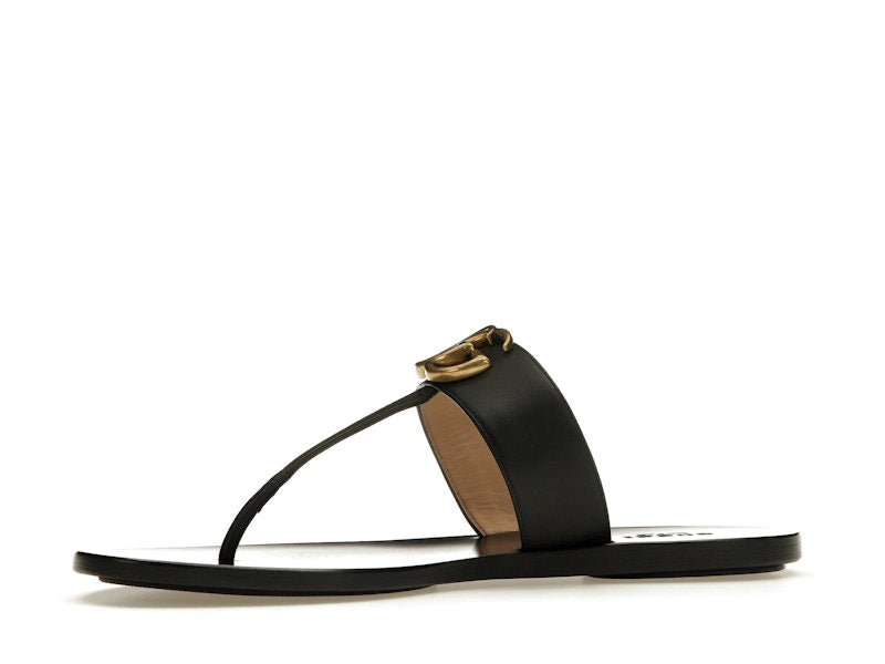 Gucci Double G Thong Sandal Black Leather