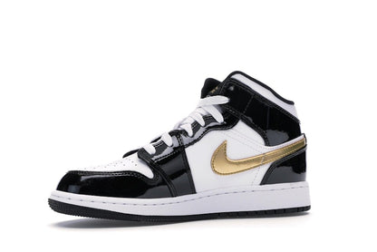 Jordan 1 Mid Patent Black White Gold (GS)
