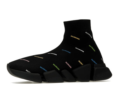 Balenciaga Speed 2.0 AllOver Logo Recycled Knit Black Multicolor