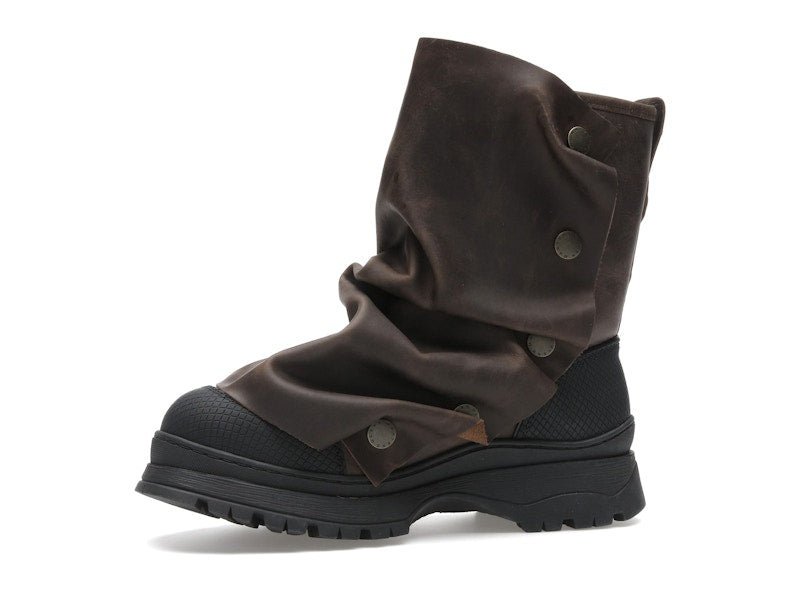 H&M x Glenn Martens Gaiter-Detail Leather Boots Dark Brown