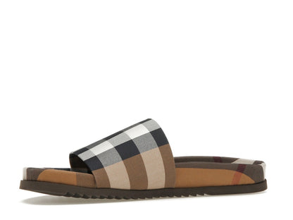 Burberry Check Cotton Slides Birch Brown