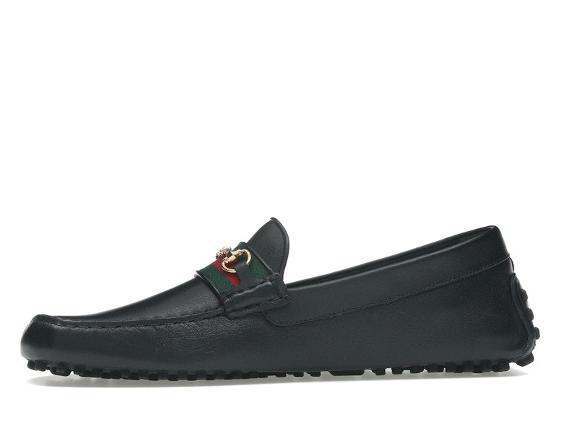 Gucci Ayrton Webbing-Trimmed Horsebit Leather Driver Loafers Black