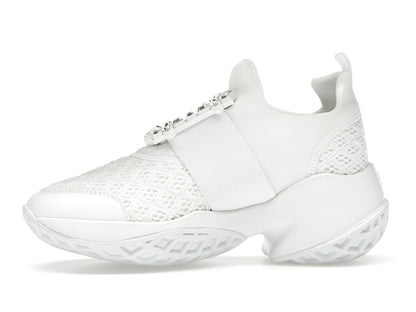 Roger Vivier Viv' Run Fabric White Crystal Buckle (Women's)