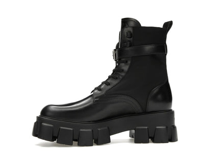 Prada Monolith 55mm Pouch Ankle Boots Black Leather