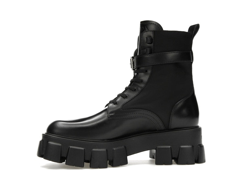 Prada Monolith 55mm Pouch Ankle Boots Black Leather
