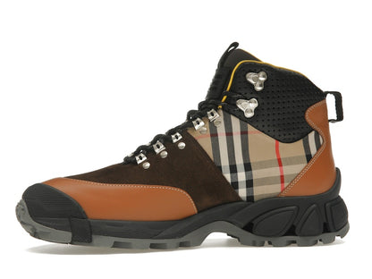 Burberry Vintage Check Tor Boots Beige Brown Black