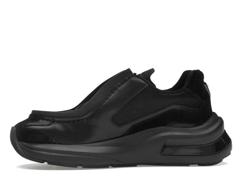 Prada Brushed Leather Sneakers Bike Fabric Suede Black