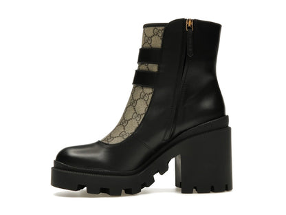 Gucci Buckles Ankle Boots Black Beige (Women's)