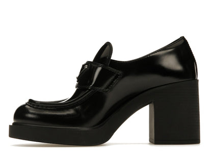 Prada Chocolate High-Heeled 85mm Loafers Black Brushed Leather