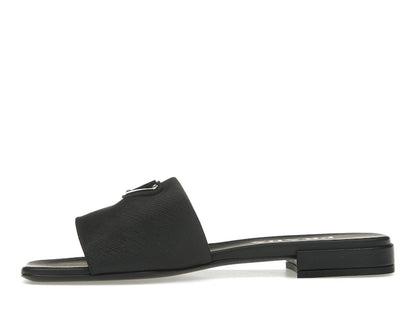 Prada Logo Slide Sandals Black Saffiano Leather