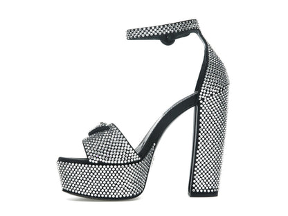 Prada 135mm Crystal Platform Sandals Black Satin