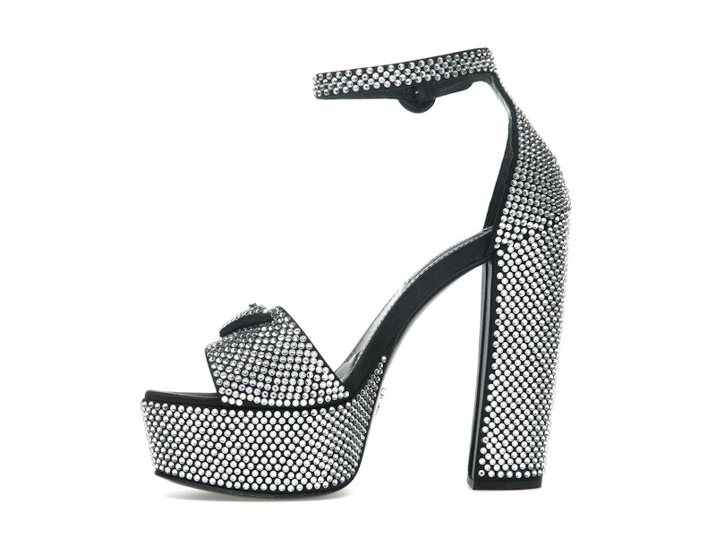 Prada 135mm Crystal Platform Sandals Black Satin