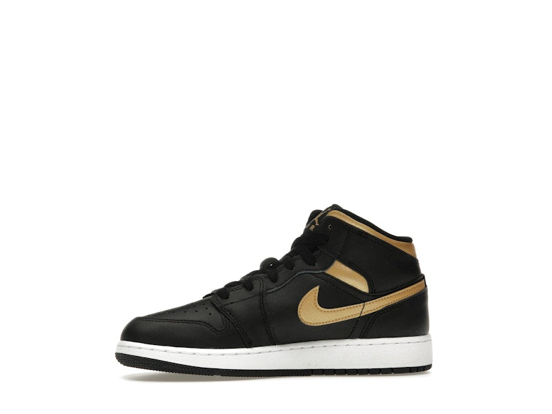 Jordan 1 Mid Black Metallic Gold Swoosh (GS)