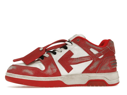 OFF-WHITE Out Of Office OOO Low Tops Red White Vintage Distressed Leather