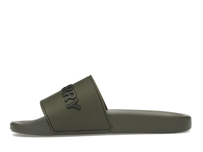 Burberry Embossed Logo Slides Dark Fern Green Black
