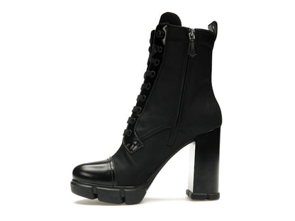 Prada 110 mm Nylon Booties Black Brushed Leather