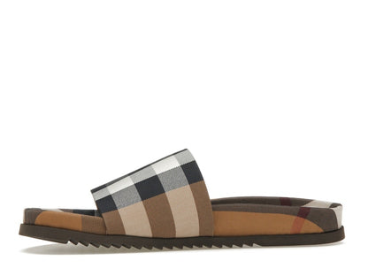 Burberry Check Cotton Slides Birch Brown