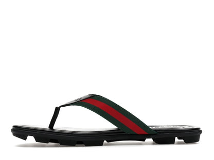 Gucci Web and Leather Thong Sandal Black Leather