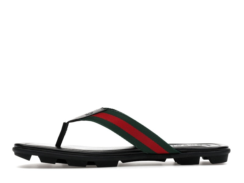 Gucci Web and Leather Thong Sandal Black Leather