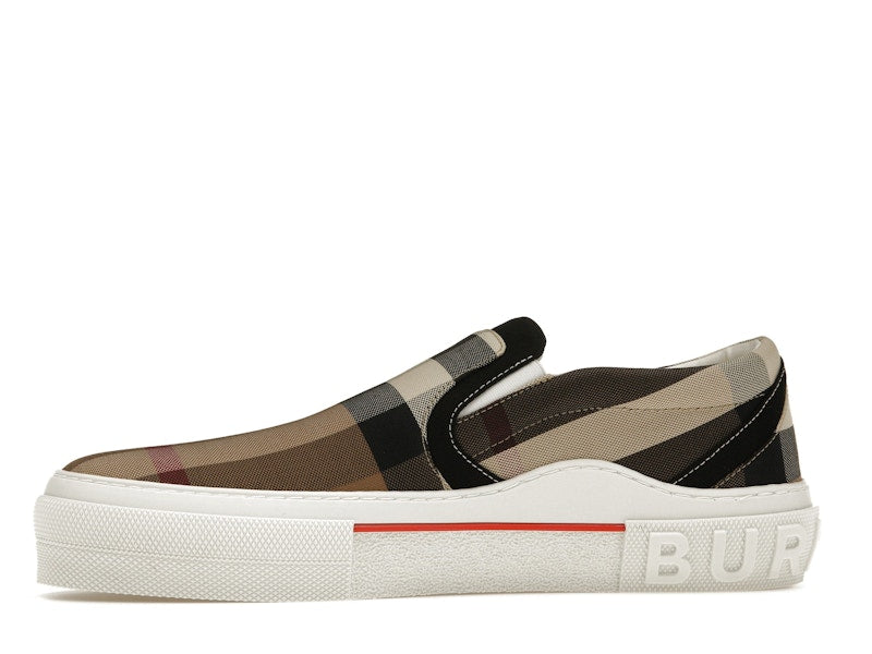Burberry Slip On Sneakers Exaggerated Check Birch Brown White