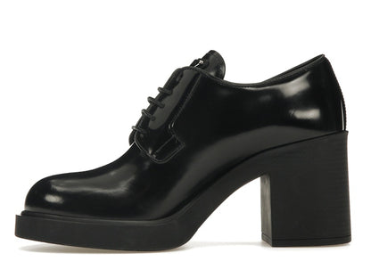 Prada Lace Up 85mm Heels Black Brushed Leather