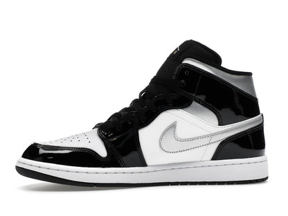 Jordan 1 Mid SE Patent Black White Metallic Silver Metallic Gold