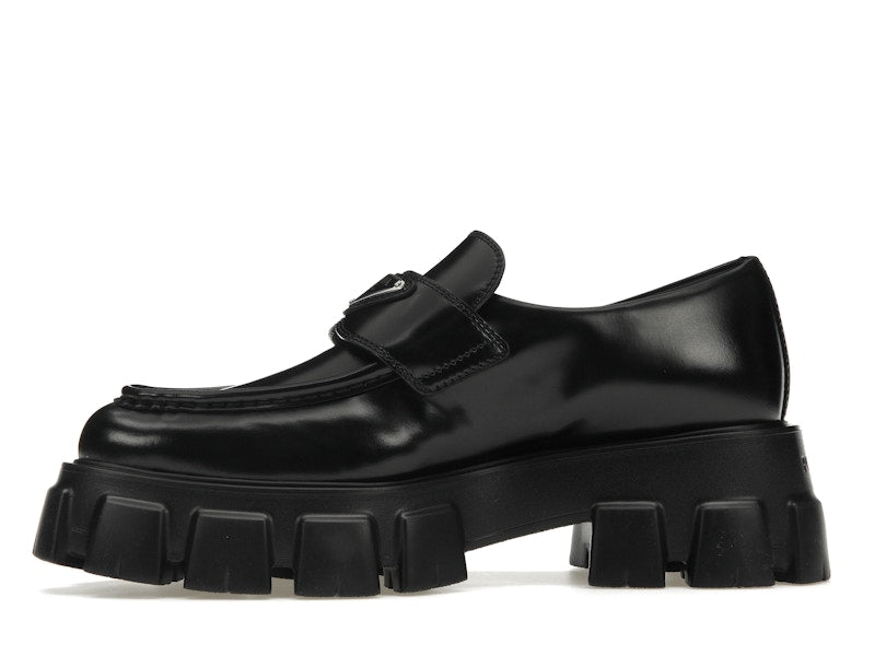 Prada Monolith 55mm Pointy Loafer Black Brushed Leather