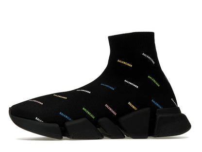 Balenciaga Speed 2.0 AllOver Logo Recycled Knit Black Multicolor