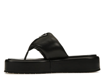 Prada Soft Padded 35mm Thong Wedge Sandals Black Nappa Leather