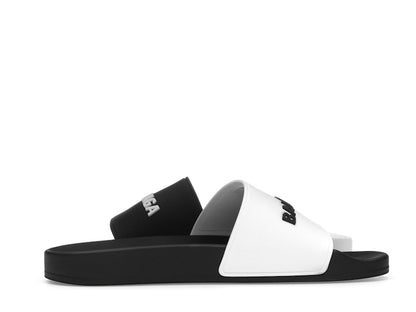 Balenciaga Pool Slides Logo White Black Alternate