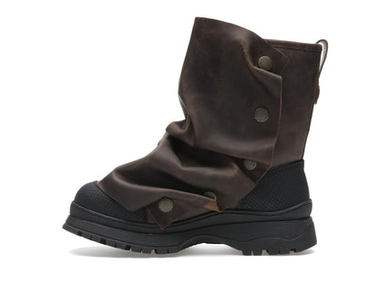H&M x Glenn Martens Gaiter-Detail Leather Boots Dark Brown