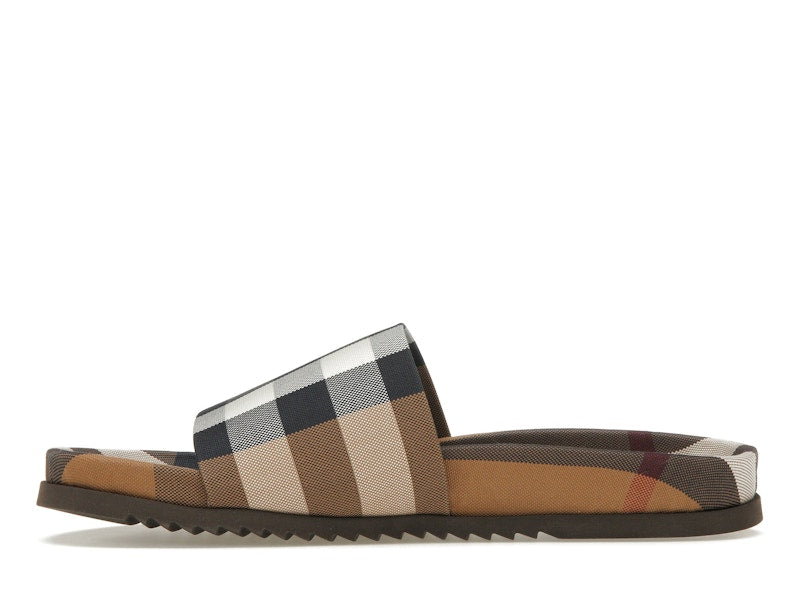 Burberry Check Cotton Slides Birch Brown
