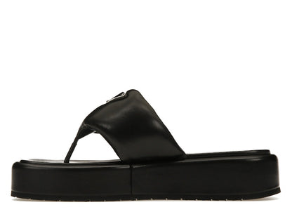 Prada Soft Padded 35mm Thong Wedge Sandals Black Nappa Leather