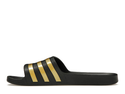 adidas Adilette Aqua Slides Core Black Gold Metallic
