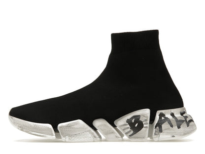 Balenciaga Speed 2.0 Graffiti Recycled Knit Black White