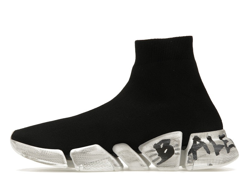 Balenciaga Speed 2.0 Graffiti Recycled Knit Black White