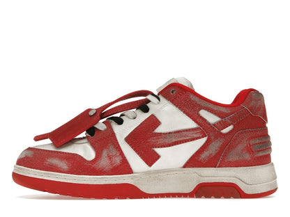 OFF-WHITE Out Of Office OOO Low Tops Red White Vintage Distressed Leather